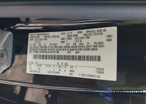 2018 Ford Escape Se z USA, uszkodzony, nr VIN 1FMCU0GD4JUA75199